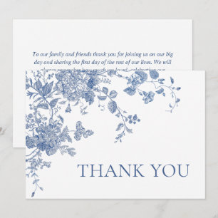 Carte De Remerciements Mariage Floral de Jardin Français Bleu Poussiéreux
