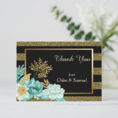 Carte De Remerciements Mariage floral de la pinte d'or (Debout devant)