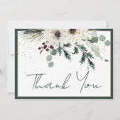 Carte De Remerciements Mariage Floral d'hiver des baies rustiques (Devant)
