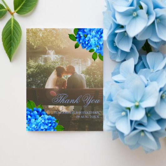 Carte De Remerciements Mariage Floral d'Hydrangea Bleu