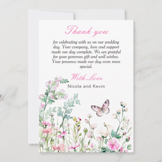 Carte De Remerciements Mariage floral du papillon vert du printemps (Devant)