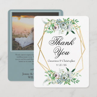 Carte De Remerciements Mariage floral élégant aquarelle bleue
