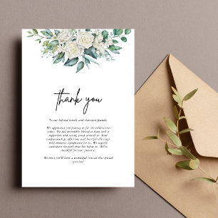 Carte De Remerciements Mariage Floral Élégant aux Rameaux de Roses Blanch