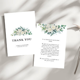 Carte De Remerciements Mariage Floral Élégant aux Rameaux de Roses Blanch