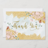 Carte De Remerciements Mariage floral en or trempé (Devant)