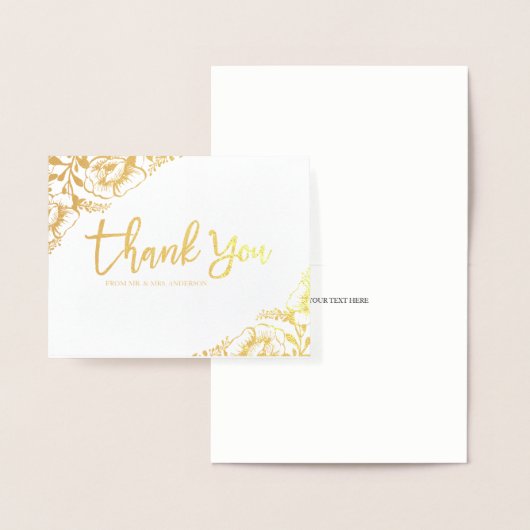 Carte de remerciements Mariage Floral Gold Foil (Affichage)