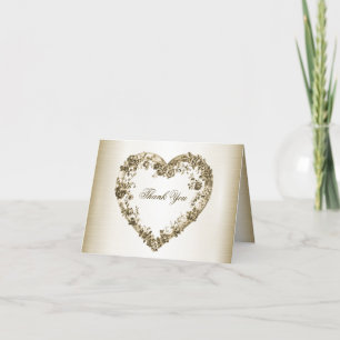 Carte De Remerciements Mariage Floral Golden Ornate Heart Frame Élégant