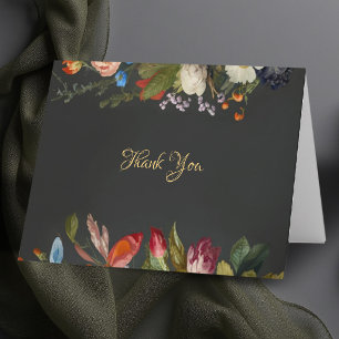 Carte De Remerciements Mariage Floral Gothique Romantique Sombre et Mauss