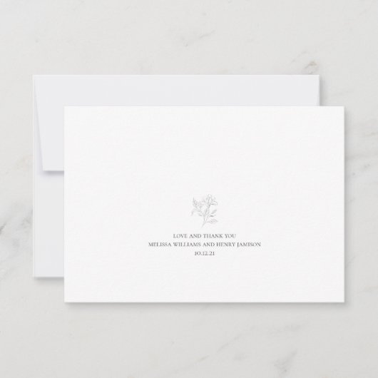 Carte De Remerciements Mariage floral gris et blanc simple (Devant)