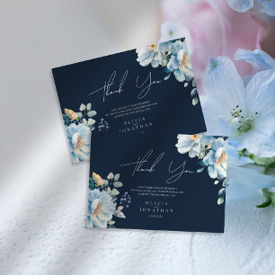 Carte De Remerciements Mariage floral hivernal aquarelle bleu