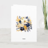 Carte De Remerciements Mariage floral marine, blanc et or (Dos)