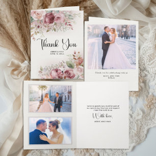Carte De Remerciements Mariage Floral Mauve Blush 3-Photos
