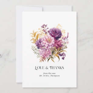Carte De Remerciements Mariage floral mauve et or