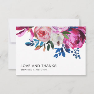 Carte De Remerciements Mariage Floral Moderne Élégant Rose