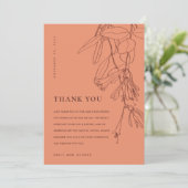 CARTE DE REMERCIEMENTS MARIAGE FLORAL MODERNE ORANGE RUST LINE DRAWING (Debout devant)