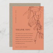 CARTE DE REMERCIEMENTS MARIAGE FLORAL MODERNE ORANGE RUST LINE DRAWING (Devant / Derrière)