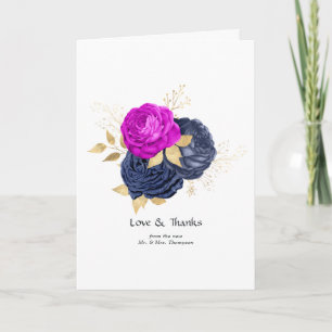 Carte De Remerciements Mariage floral Navy et Magenta et Or