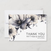 Carte De Remerciements Mariage floral noir blanc noir (Devant)