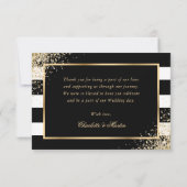 Carte De Remerciements Mariage floral noir blanc rayures doré rose (Dos)