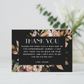 Carte De Remerciements Mariage Floral Noir | Boho Romantique Automne (Debout devant)