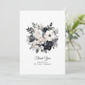 Carte De Remerciements Mariage floral noir et blanc (Debout devant)