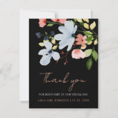 Carte De Remerciements Mariage floral noir et rose simple Boho (Devant)