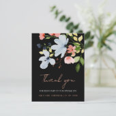 Carte De Remerciements Mariage floral noir et rose simple Boho (Debout devant)