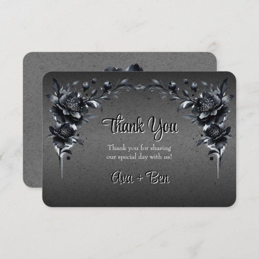 Carte De Remerciements Mariage floral noir gothique (Devant / Derrière)
