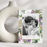 Carte De Remerciements Mariage Floral Orange Violet Photo personnalisée<br><div class="desc">Boho Aquarelle violet orange Floral Mariage Carte de remerciements de message personnalisé avec votre photo</div>