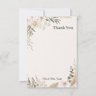 Carte De Remerciements Mariage Floral Pampas Neutre