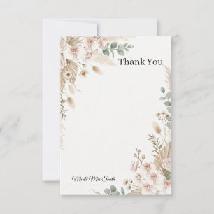 Carte De Remerciements Mariage Floral Pampas Neutre