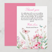 Carte De Remerciements Mariage Floral Papillon Rose Printemps (Devant / Derrière)