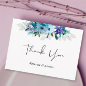 Carte De Remerciements Mariage floral printemps élégant poussiéreux bleu 