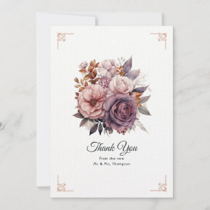 Carte De Remerciements Mariage Floral prune, gris, cuivre et rose poudré