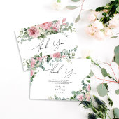 Carte De Remerciements Mariage Floral Rose Aquarelle