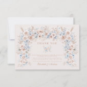 Carte De Remerciements Mariage floral rose et bleu (Devant)