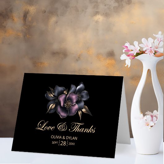 Carte De Remerciements Mariage floral rose et gris