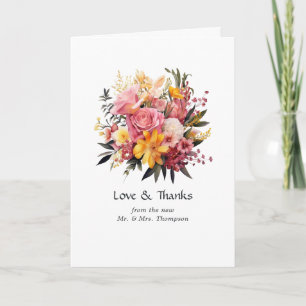 Carte De Remerciements Mariage floral rose et jaune