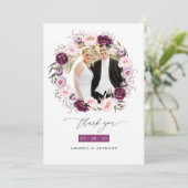 Carte De Remerciements Mariage floral rose et velours profond (Debout devant)