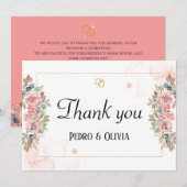 Carte De Remerciements Mariage floral rose moderne (Devant / Derrière)