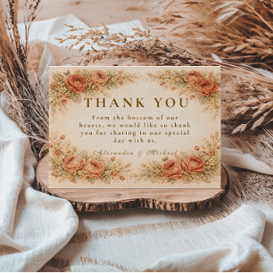 Carte De Remerciements Mariage Floral Rose Pêche Vintage