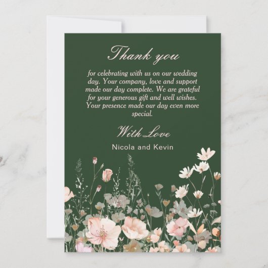 Carte De Remerciements Mariage floral rose rose rose fleur sauvage (Devant)