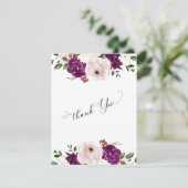 Carte De Remerciements Mariage floral rose rose rose prune moderne (Debout devant)