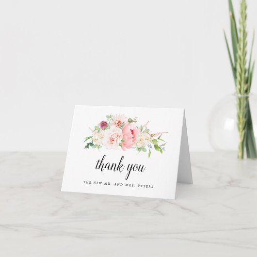 Carte De Remerciements Mariage floral rose rustique (Devant)
