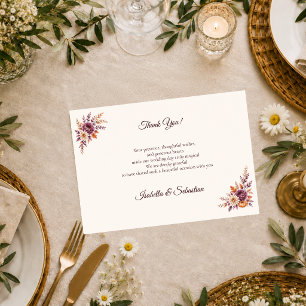 Carte De Remerciements Mariage Floral Rustique d'Automne