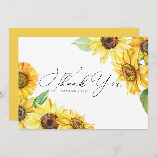 Carte De Remerciements Mariage floral rustique de tournesol (Devant / Derrière)