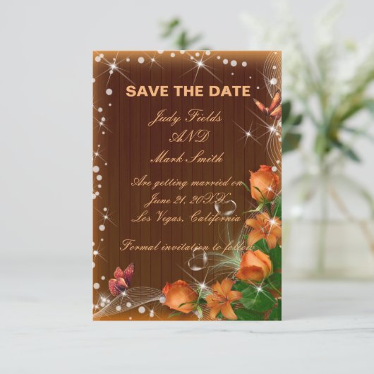 Carte De Remerciements Mariage Floral Rustique En Bois Sombre Enregistrer (Debout devant)