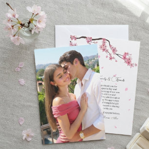 Carte De Remerciements Mariage floral Sakura aquarelle rose