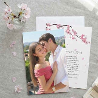 Carte De Remerciements Mariage floral Sakura aquarelle rose