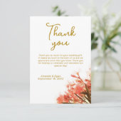 Carte De Remerciements Mariage Floral Script Fleurs d'Oléandre Orange (Debout devant)